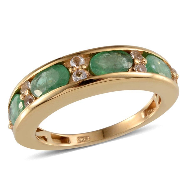 Kagem Zambian Emerald (Ovl), White Topaz Ring in 14K Gold Overlay Sterling Silver 2.150 Ct.