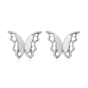 LucyQ Wings Collection - Rhodium Overlay Sterling Silver Stud Earrings (With Push Back)