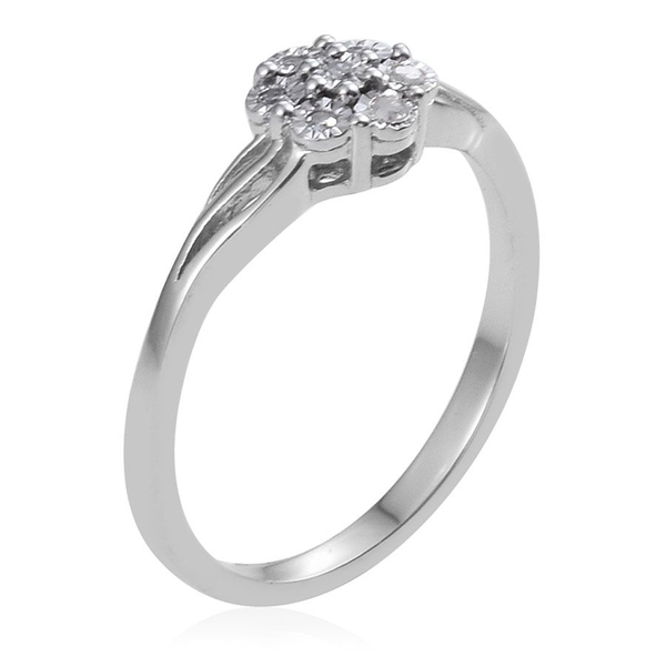 Diamond (Rnd) 7 Stone Floral Ring in Platinum Overlay Sterling Silver 0.050 Ct.