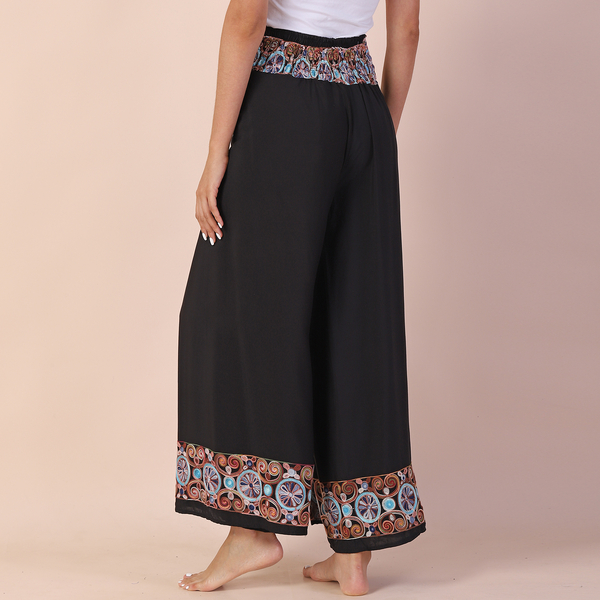 LA MAREY 100% Viscose Embroidery Pattern Women Trousers (Size 14-16) - Black