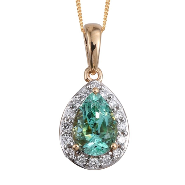 ILIANA 18K Yellow Gold Boyaca Colombian Emerald (Pear 1.30 Ct), Diamond (SI G-H) Halo Pendant with C