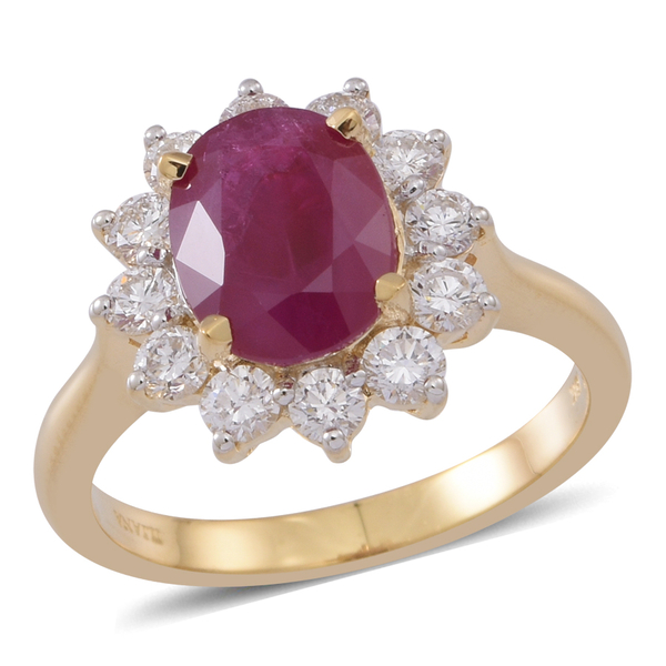 ILIANA 18K Y Gold Rare Size AAAA Ruby (Ovl 3.00 Ct), Diamond Ring 4.000 Ct.