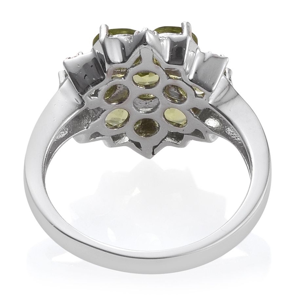 AA Hebei Peridot (Rnd), Natural Cambodian Zircon Floral Ring in Platinum Overlay Sterling Silver 3.250 Ct.