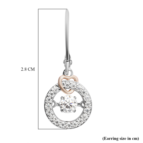 Moissanite Circle Dangling Earrings (With Lever Back) in Rose Gold and Platinum Overlay Sterling Silver