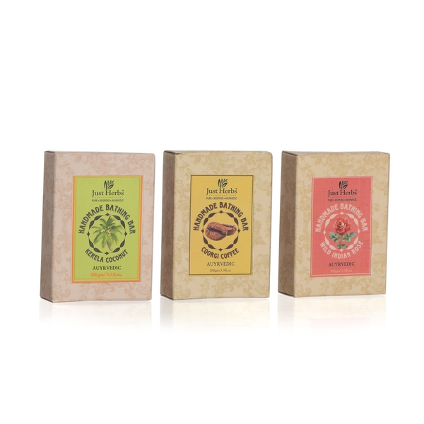Just Herbs Set of 3 - Kerala Coconut, Coorgi Coffee and Wild Indian Coconut Soap (100 Gm)