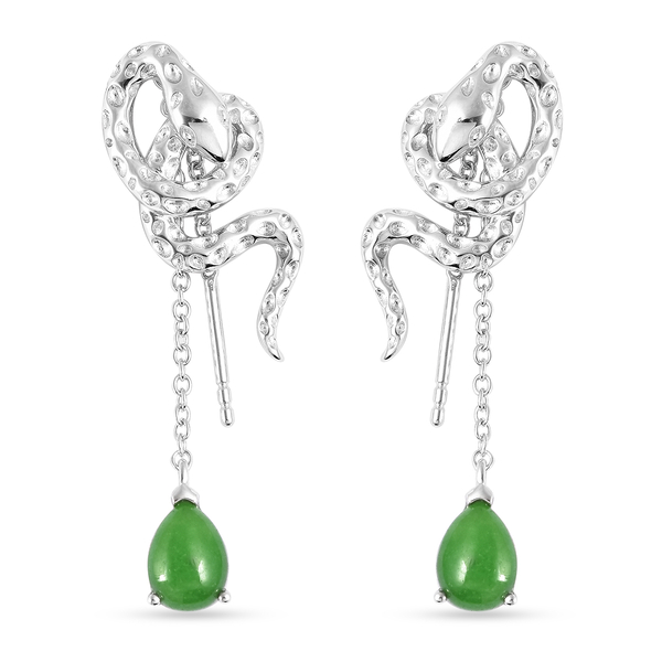 Rachel Galley Venom (Snakes) Collection - Green Jade Earrings (with Push Back) in Rhodium Overlay Sterling Silver 2.95 Ct.