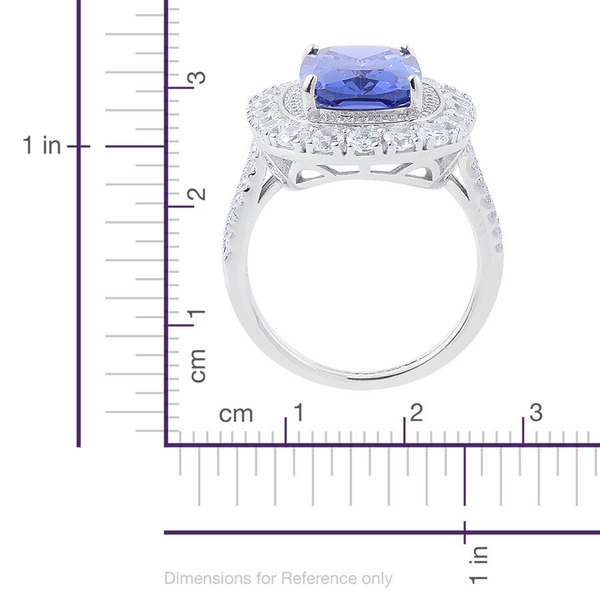 ELANZA AAA Simulated Blue Sapphire (Cush), Simulated White Diamond Ring in Rhodium Plated Sterling Silver