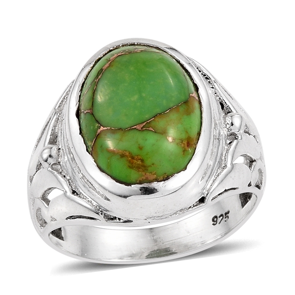 Close Out Deal-Mojave Green Turquoise (Ovl) Solitaire Ring in Rhodium Plated Sterling Silver 5.110 C