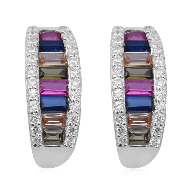 ELANZA Simulated Multi Colour Diamond Stud Earrings (with Push Back) in Rhodium Overlay Sterling Sil