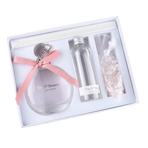Close Out Deal - The 5th Season Fragrance Bottle with Rose Quartz and Ribbon 100 ML - Pink