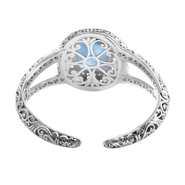 Royal Bali Collection- Aquamrine Bangle (Size 7.5) in Sterling Silver 28.81 Ct, Silver Wt 51.47 Gms