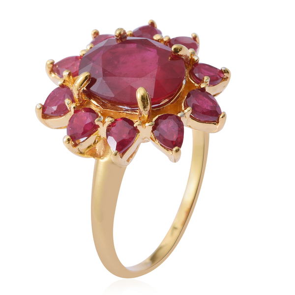 African Ruby (Ovl 5.00 Ct) Flower Ring in 14K Gold Overlay Sterling Silver 7.250 Ct.