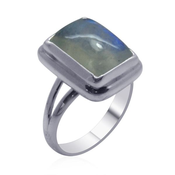 Royal Bali Collection Rainbow Moonstone (Cush) Solitaire Ring in Sterling Silver 9.930 Ct.