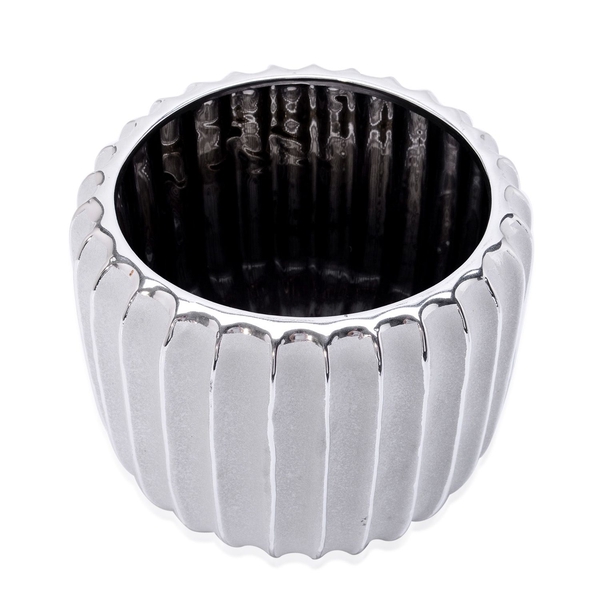 Silver Colour Stoneware Ceramic Handcrafted Flower Pot (Size 18x16 Cm)