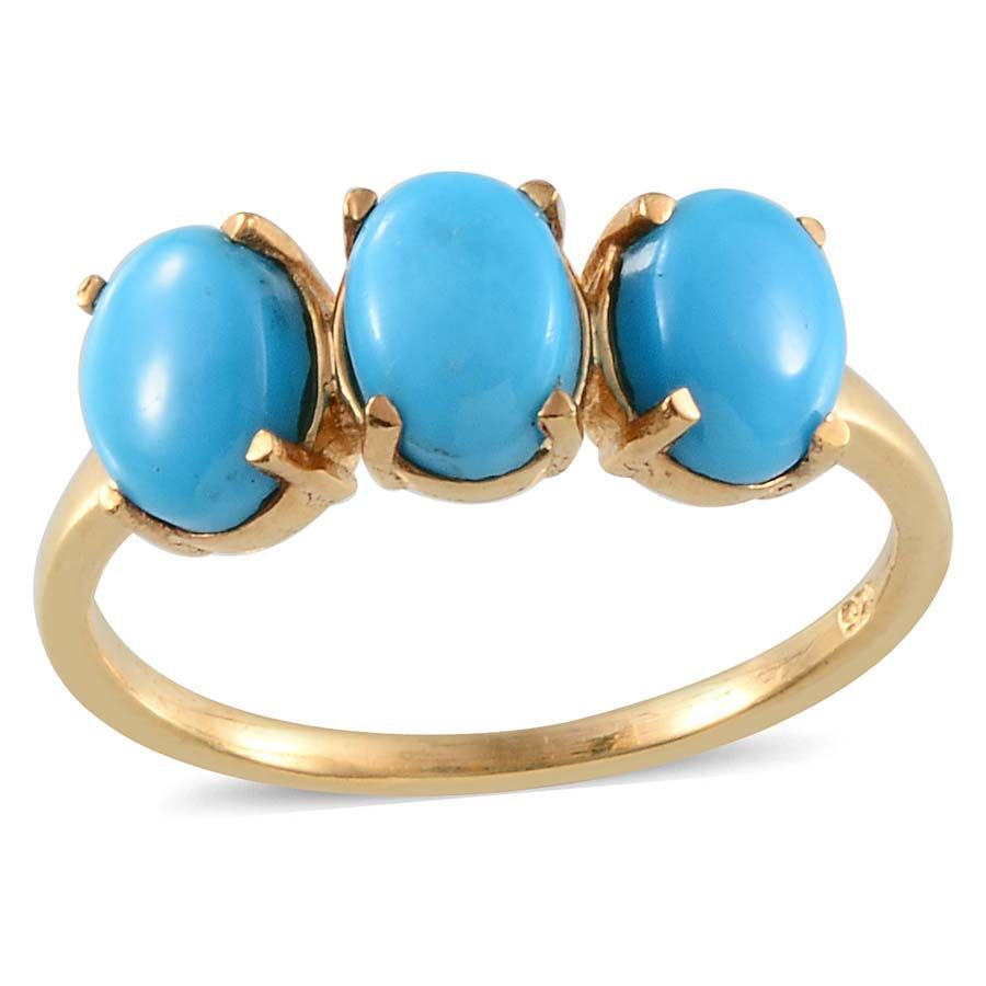 Arizona Sleeping Beauty Turquoise Trilogy Ring in 14K Gold Overlay Sterling Silver 2.000 Ct.