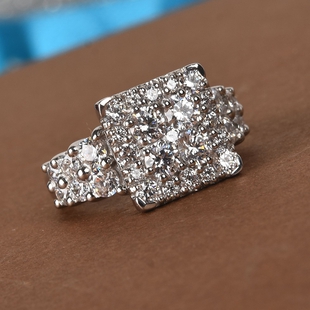 Lustro Stella Platinum Overlay Sterling Silver Ring Made with Finest CZ 3.83 Ct.