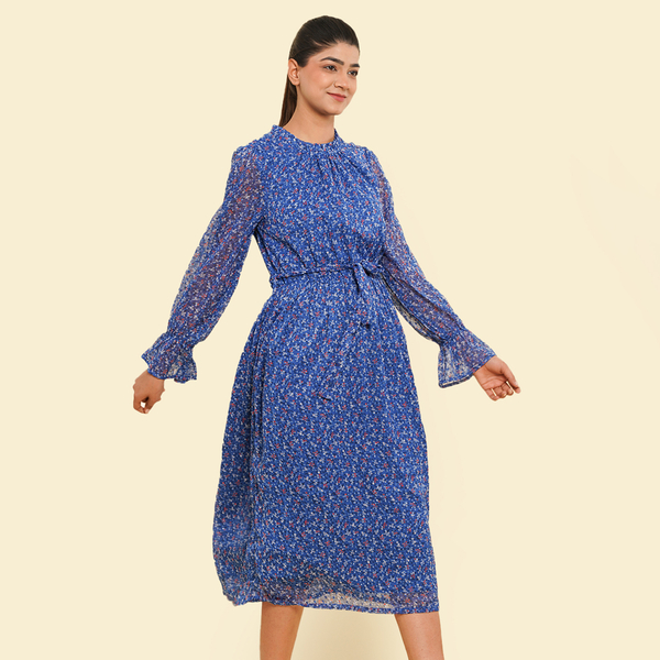 TAMSY Floral Printed Dress (Size XXL, 24-26) - Blue