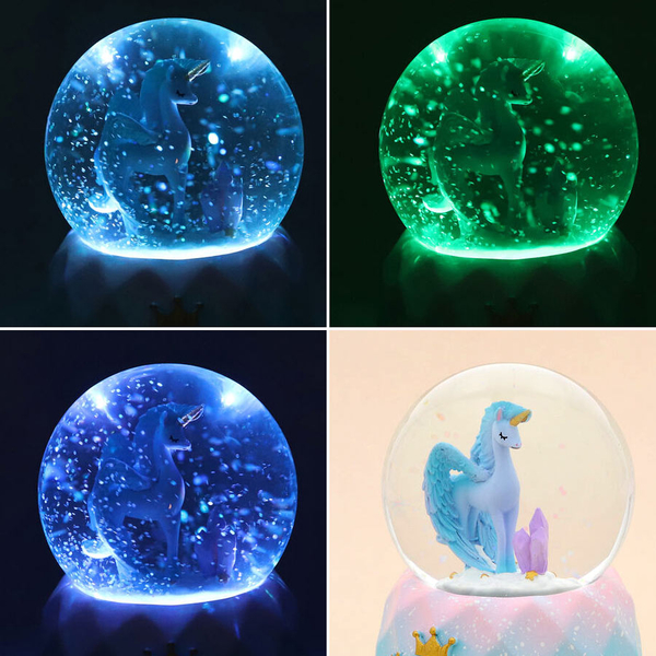 LED Colour Changing Musical Glass Water Global Unicorn with Glitter (Requires 3xAAA Batteries - Not Inc) (Size 15) - Blue