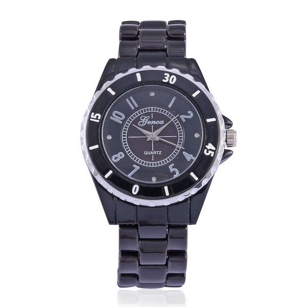 Diamond studded GENOA Black Ceramic Japenese Movement Watch in Black MOP Dial Water Resistant in Sil