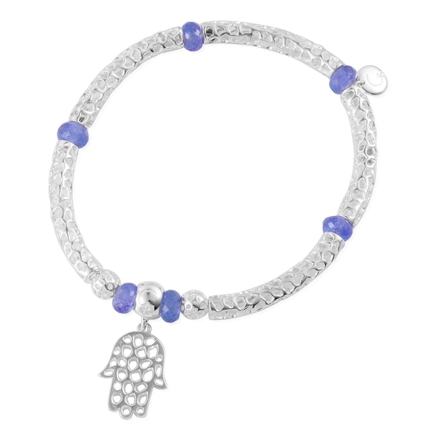 RACHEL GALLEY Sterling Silver Stranded Hand of Hamsa Bar Stretchable Bracelet with Tanzanite Beads (