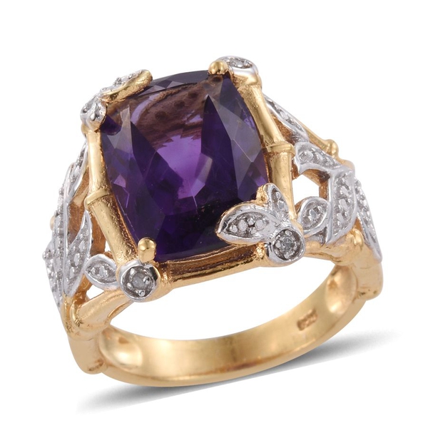6.53 Ct Amethyst and Diamond Solitaire Ring in Gold Plated Silver 5.59 ...