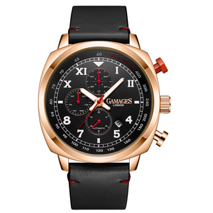 GAMAGES OF LONDON Apex Automatic Watch in Black with Leather Strap