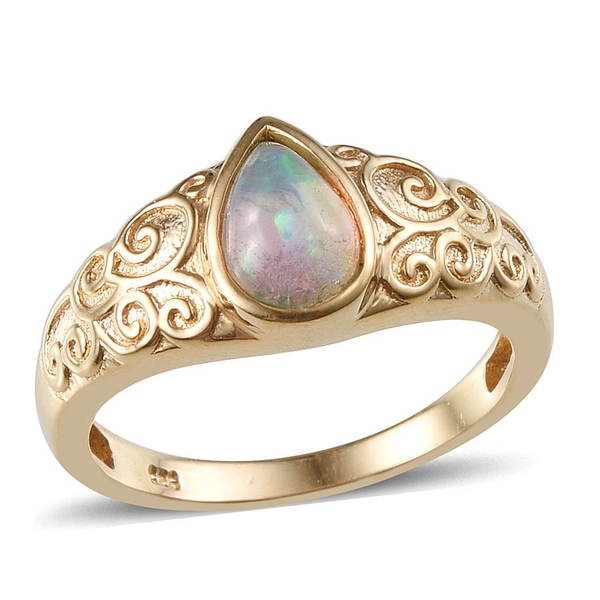 Ethiopian Welo Opal (Pear) Solitaire Ring in 14K Gold Overlay Sterling Silver 0.750 Ct.