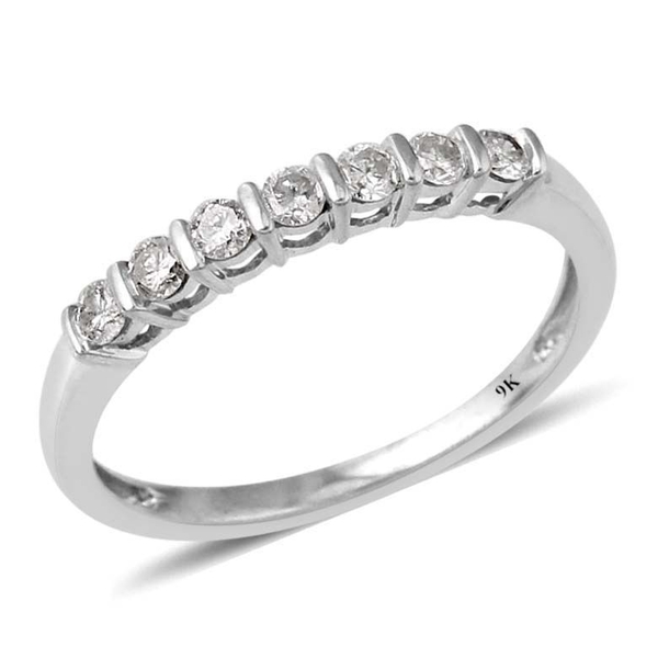 9K White Gold SGL Certified Diamond (Rnd) (I3/G-H) 7 Stone Ring 0.330 Ct.