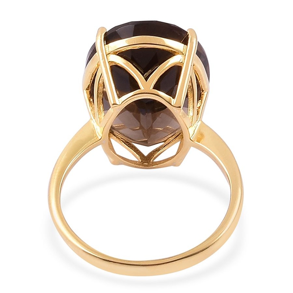 Rare Size Brazilian Smoky Quartz (Ovl) Ring in Yellow Gold Overlay Sterling Silver 17.000 Ct.