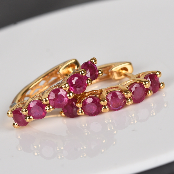 AA African Ruby Inside Out Hoop Earrings (with Clasp Lock) in 14K Gold Overlay Sterling Silver 2.00 Ct.
