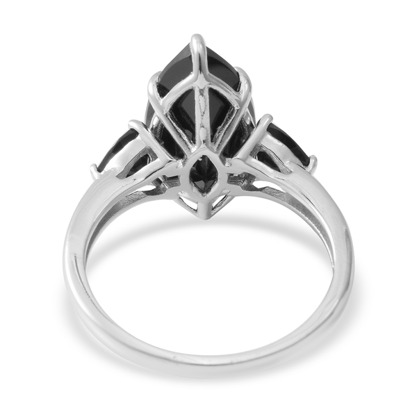Boi Ploi Black Spinel (Mrq 18x9 mm) Ring in Rhodium Overlay Sterling Silver 9.040 Ct.