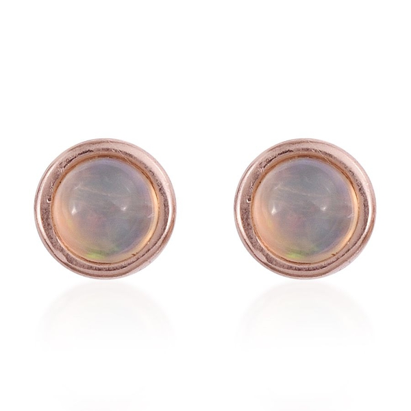 Ethiopian Welo Opal (Rnd) Stud Earrings (with Push Back) in Rose Gold Overlay Sterling Silver 0.500 