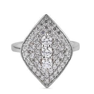 Lustro Stella Platinum Overlay Sterling Silver Ring Made with Finest CZ 2.14 Ct.