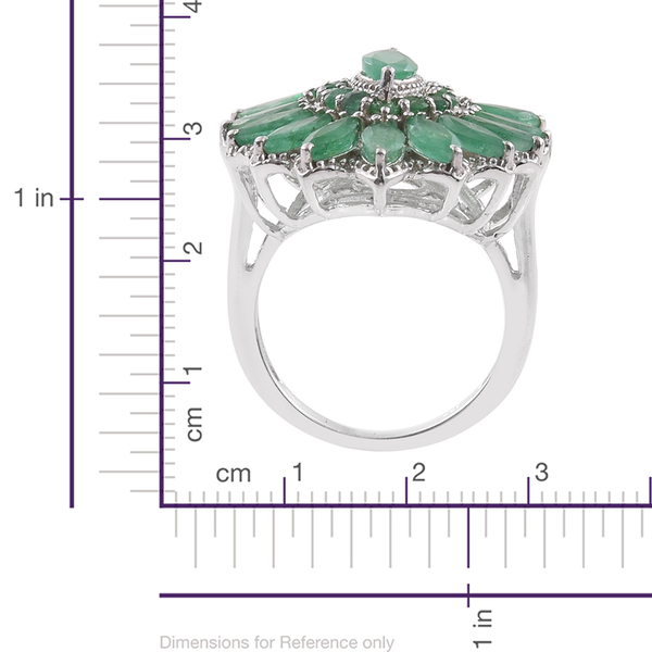 Kagem Zambian Emerald (Mrq 0.50 Ct) Floral Ring in Platinum Overlay Sterling Silver 4.000 Ct.