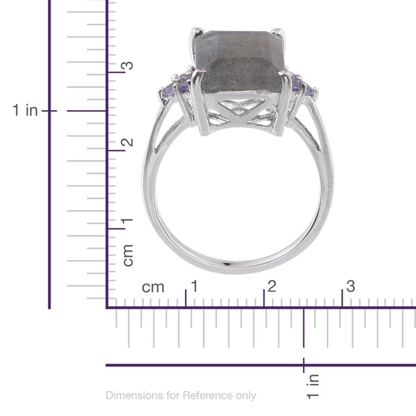Labradorite (Oct 6.00 Ct), Tanzanite Ring in Platinum Overlay Sterling Silver 6.250 Ct.