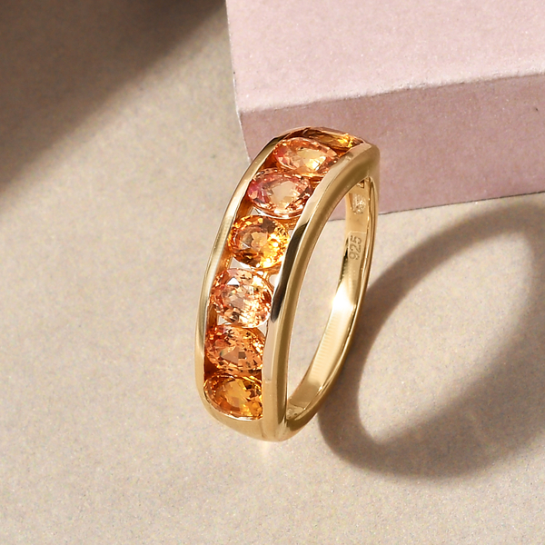 Yellow Sapphire Half Eternity Ring in Vermeil Yellow Gold Overlay Sterling Silver 2.22 Ct.