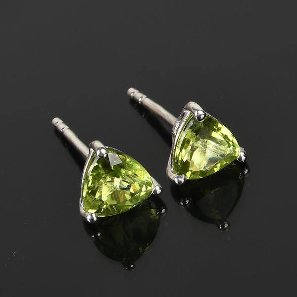 Hebei Peridot Stud Earrings (With Push Back) in Platinum Overlay Sterling Silver 1.640 Ct.