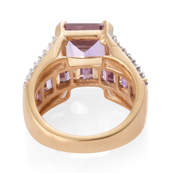 Anahi Ametrine (Oct 6.20 Ct), Amethyst, Citrine and Natural Cambodian Zircon Ring in 14K Gold Overlay Sterling Silver 8.500 Ct. Silver wt 6.70 Gms.