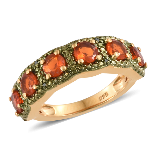 Jalisco Fire Opal (Rnd), Green Diamond Ring in 14K Gold Overlay and Green Plated Sterling Silver 1.0