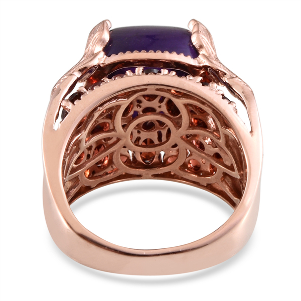 GP Amethyst (Cush 15.25 Ct), Mozambique Garnet and Kanchanaburi Blue Sapphire Ring in Rose Gold Overlay Sterling Silver 20.750 Ct.