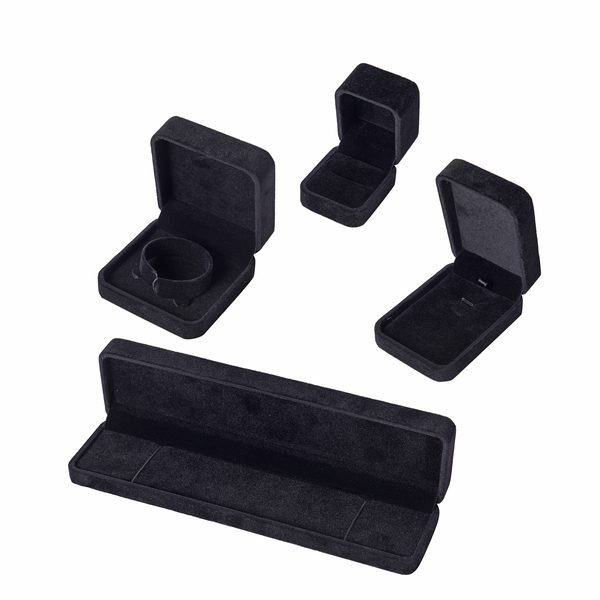 Set of 4 - Portable Velvet Jewellery Box (Incl. Ring Box - 5x5x4Cm, Pendant Box - 10x7x4Cm, Bracelet Box - 9x9x4Cm & Chain Box - 22x6x3Cm) - Black