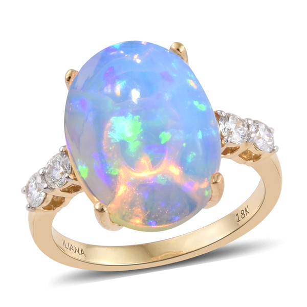 ILIANA 18K Y Gold AAAA Ethiopian Welo Opal (Ovl 8.25 Ct), Diamond (SI-G-H) Ring 8.650 Ct.