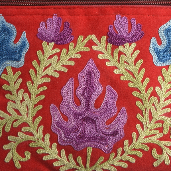 Red, Blue and Multi Colour Hand Embroidered Floral and Leaves Pattern Sling Bag with External Zipper Pocket (Size 26X22 Cm)
