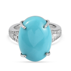 RHAPSODY 950 Platinum AAAA Arizona Sleeping Beauty Turquoise and Diamond (VS/E-F) Ring (Size T) 8.21 Ct, Plat