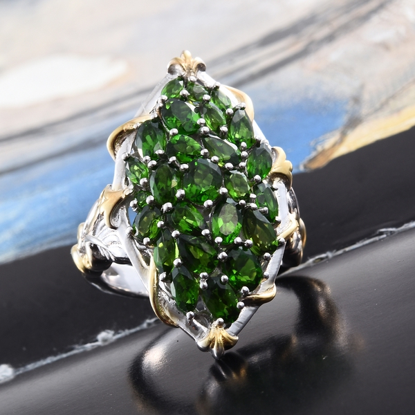 Chrome Diopside (Ovl) Ring in Platinum Overlay Sterling Silver 5.000 Ct. Silver wt. 8.80 Gms.