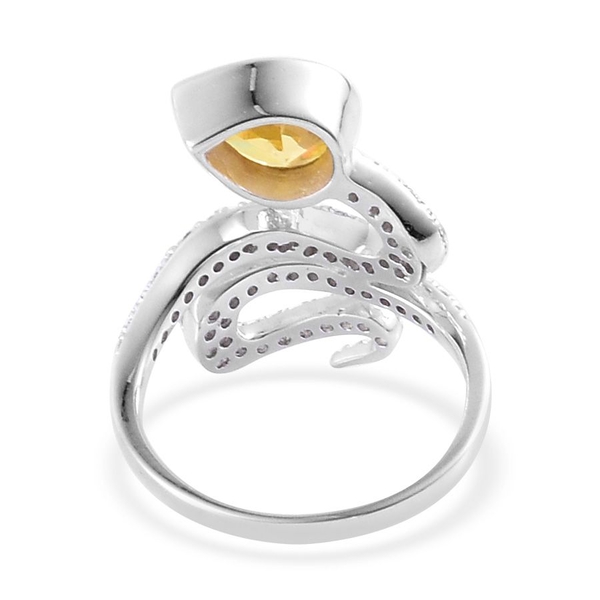 ELANZA AAA Simulated Citrine and Simulated White Diamond Ring in Rhodium Plated Sterling Silver