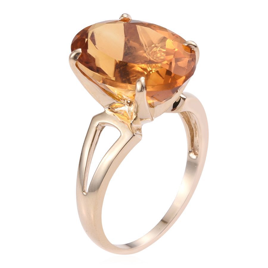 9K Y Gold Rare Size AAA Citrine Solitaire Ring 13.750 Ct.