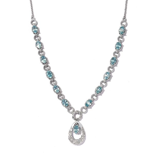 Ratanakiri Blue Zircon Necklace (Size 18) in Platinum Overlay Sterling Silver 9.59 Ct, Silver wt. 13