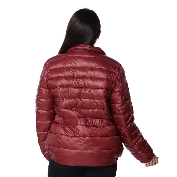 Solid Colour Women Short Puffer Jacket with Two Pockets (Size , L 14-16) - Wine