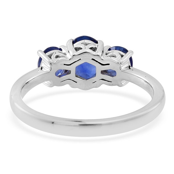 ILIANA 18K W Gold AAAA Ceylon Blue Sapphire (Ovl 1.00 Ct) 3 Stone Ring 2.000 Ct.